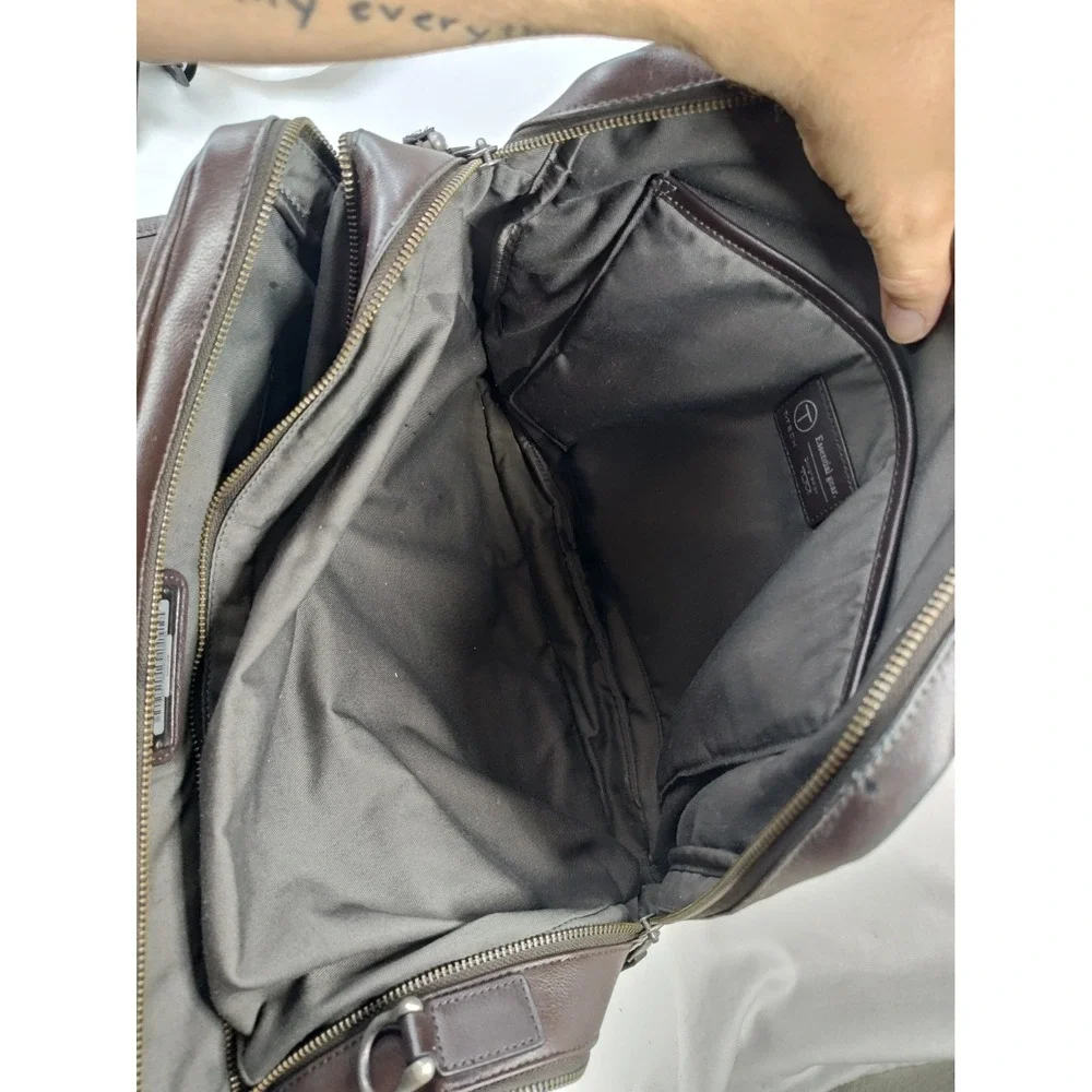 Tumi T-Tech Brown Leather Briefcase Laptop Bag Messenger Missing Buckle READ!!